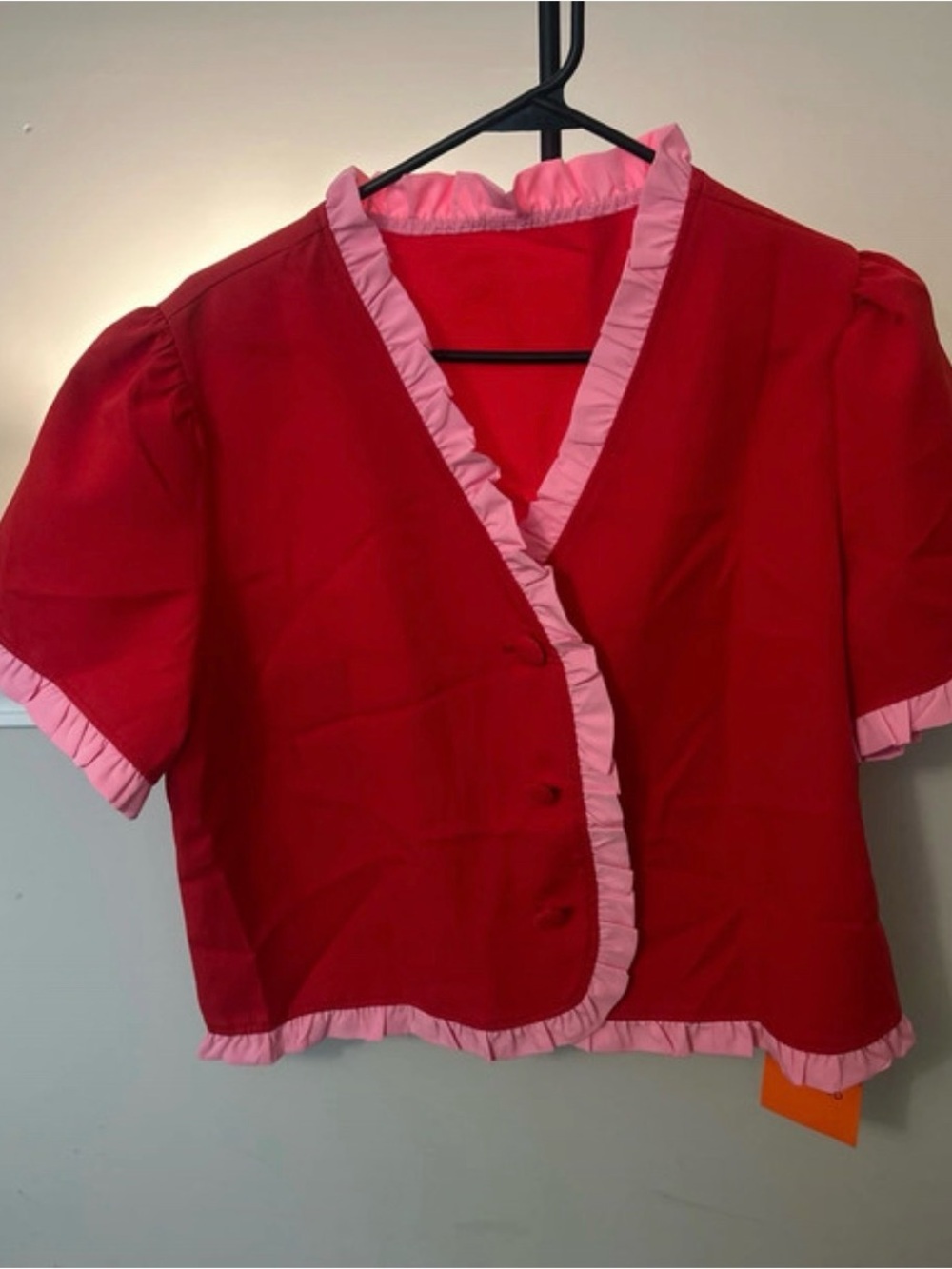 Tankaneo women’s Pink-Trim Red Short Sleeve Shirt